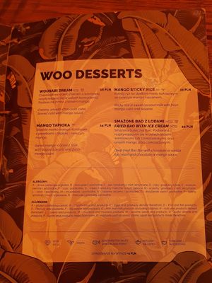 Menu desserts at Woosabi in Gdansk