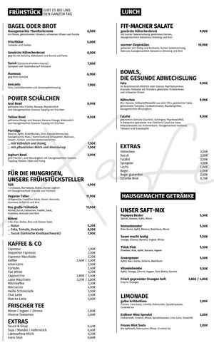 Menu at Xafé in Dusseldorf