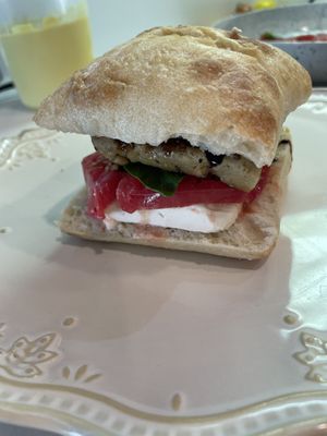 Caprese with vegan daddy Italian cutlet at Vegan Daddy Meats in Salt Lake City