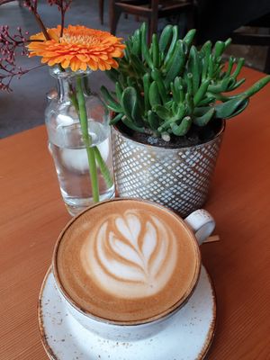 Cappuccino mit Hafermilch at Café am Bohlenplatz in Erlangen