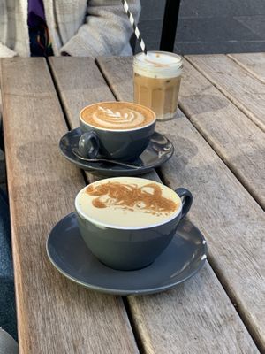 turmeric latte and regular lattes  at The Milkman in Edinburgh
