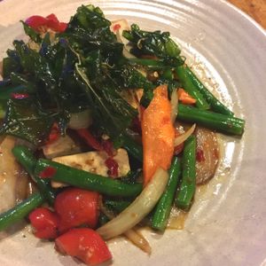 Stir fry tofu in chilli basil garlic sauce at Green Thai in Newcastle