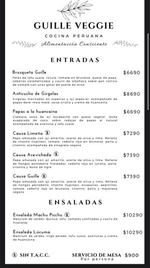 Food menu, pg 1  at Guille Veggie in Buenos Aires