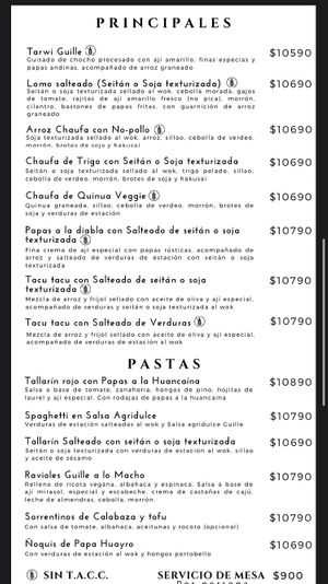 Food menu, pg 2  at Guille Veggie in Buenos Aires