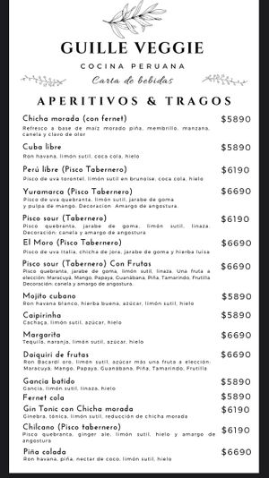 Drink menu, pg 1  at Guille Veggie in Buenos Aires