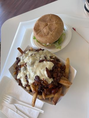 Loaded fries and chicken sandwich   at Loving Hut in Reynoldsburg