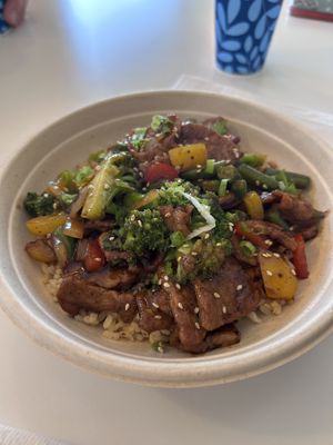 Beef and rice  at Loving Hut in Reynoldsburg