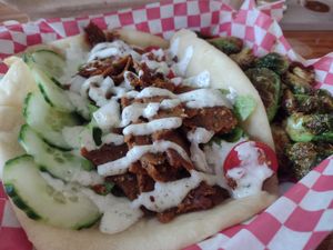 Town Gyro with Brussels Sprouts at The Smokin' Onion in Asheville