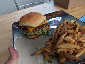 Trashy Burger w/ fries at The Smokin' Onion in Asheville