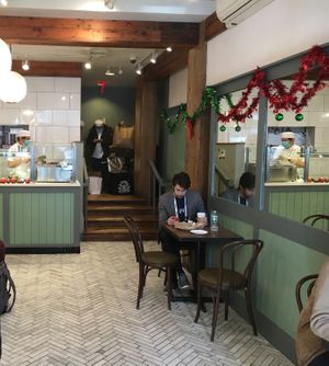 Limited seating inside store at Finns Bagels in New York City