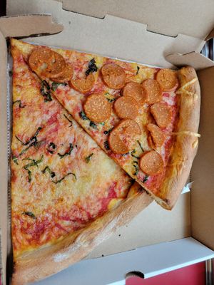 Vegan cheese and vegan pepperoni slices at Vito's Slices and Ices in New York City
