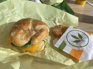 Bacon, cheese, egg & spinach croissant  at Plant Power Fast Food - Craig Rd in Las Vegas