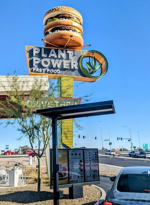 Drive thru sign at Plant Power Fast Food - Craig Rd in Las Vegas
