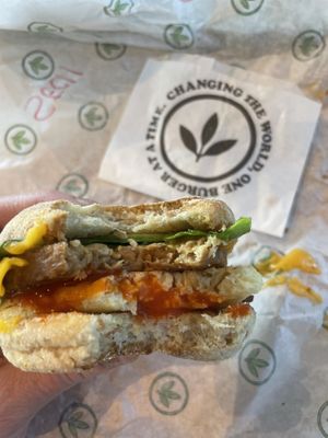 Sausage, egg and cheese muffin   at Plant Power Fast Food - Craig Rd in Las Vegas