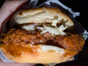Nashville hot chicken sandwich at Plant Power Fast Food - Craig Rd in Las Vegas