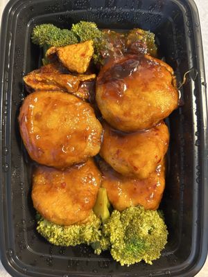 Vegan orange chicken  at Black Bamboo in West Hartford