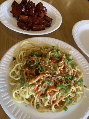 Vegan “ribs” and sesame noodles ❤️perfecto  at Black Bamboo in West Hartford