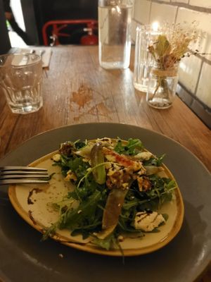 Fresh fig, pickled pear and walnut salad at Black Leaf in Manchester