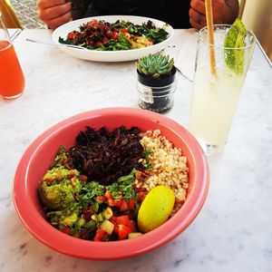 Mucho bowl and lemonade x at Cafe Gratitude- Larchmont in Hollywood
