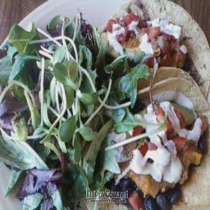 corn tacos with carmelized butternut squash (I Am Transformed) at Cafe Gratitude- Larchmont in Hollywood