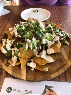 Ate too many nachos but they were very good at Cafe Gratitude- Larchmont in Hollywood