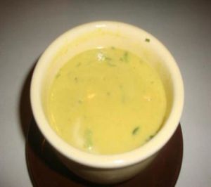 raw coconut curry soup at Cafe Gratitude- Larchmont in Hollywood