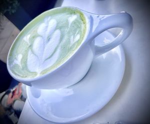 Matcha latte with fresh pressed almond milk!   at Cafe Gratitude- Larchmont in Hollywood