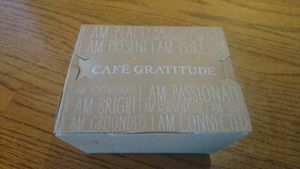 Take away box at Cafe Gratitude- Larchmont in Hollywood