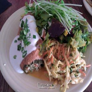 'I am elated' raw enchiladas served with a creamy chipotle coleslaw at Cafe Gratitude- Larchmont in Hollywood