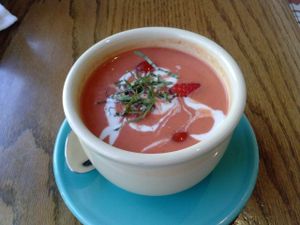 strawberry tomato soup at Cafe Gratitude- Larchmont in Hollywood