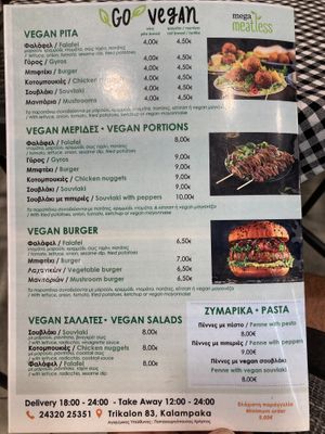 Their vegan menu    at Gyros House in Kalampaka