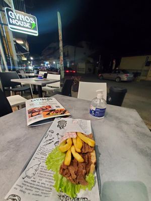 Vegan gyros on pita at Gyros House in Kalampaka