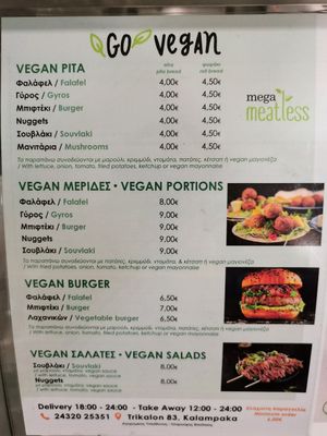 The vegan menu at Gyros House in Kalampaka
