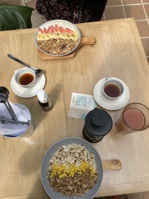 Coconut rice and yellow bowls  at Mija  in Medellin