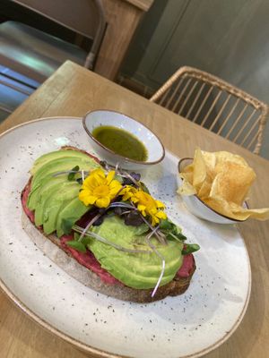 Hummus-avocado toast at Mija  in Medellin