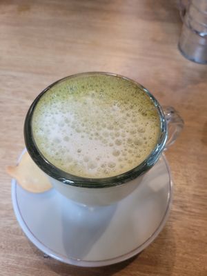 Macha Latte with almond milk at Mija  in Medellin