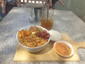 Bean bowl and lemonade. Both amazing 👏 at Mija  in Medellin