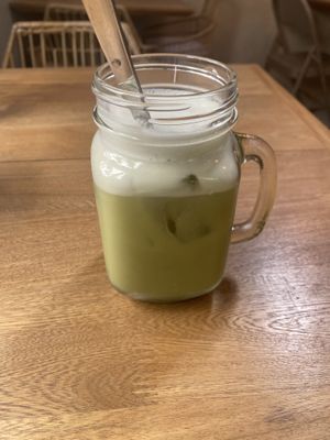 Match latte (did not come with a straw which I like)  at Mija  in Medellin