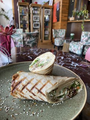 Hummus wrap with falafel added   at Purple Cafe in Accra