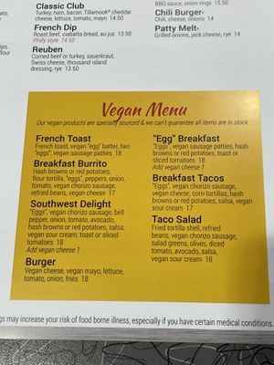 The Vegan Menu   at Biscuits Cafe in Phoenix
