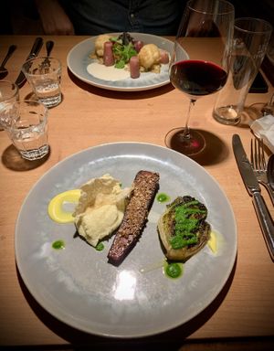 White polenta, carrot with duka and lettuce  at LAUCH in Basel