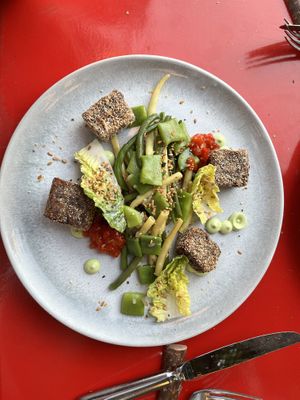 Polenta with beans and pepper sauce  at LAUCH in Basel