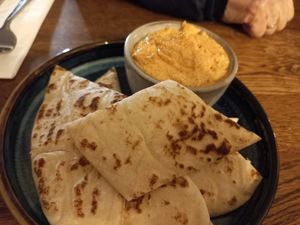 Hummus and flatbread at The Oak in Bromley