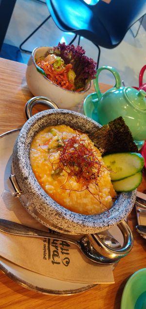 Miso Congee with pumpkin and Pak choi, Kimchi at Ukiyo in Vienna