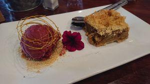 Apple Crumble with Sorbet at Oxleys Bar & Kitchen in Picton