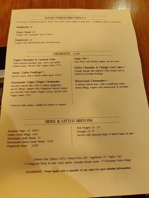 Menu 2 at The Ancient Briton Hotel in Pen-y-cae