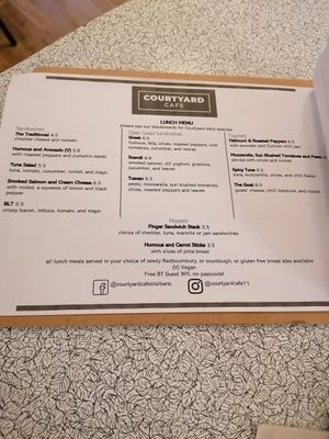Lunch menu at Courtyard Café in St Albans