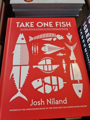 Fish cookbook? In a vegan place? (And many other animal based cookbooks too... 😕 at WAY Specialty Coffee Roasters - Voldersstraat in Ghent