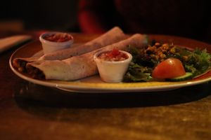 Vegetarian burrtio (asked to make vegan!), very good!!  at Chilli's in Herzogenaurach