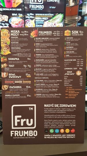 Full menu  at Frumbo in Wroclaw